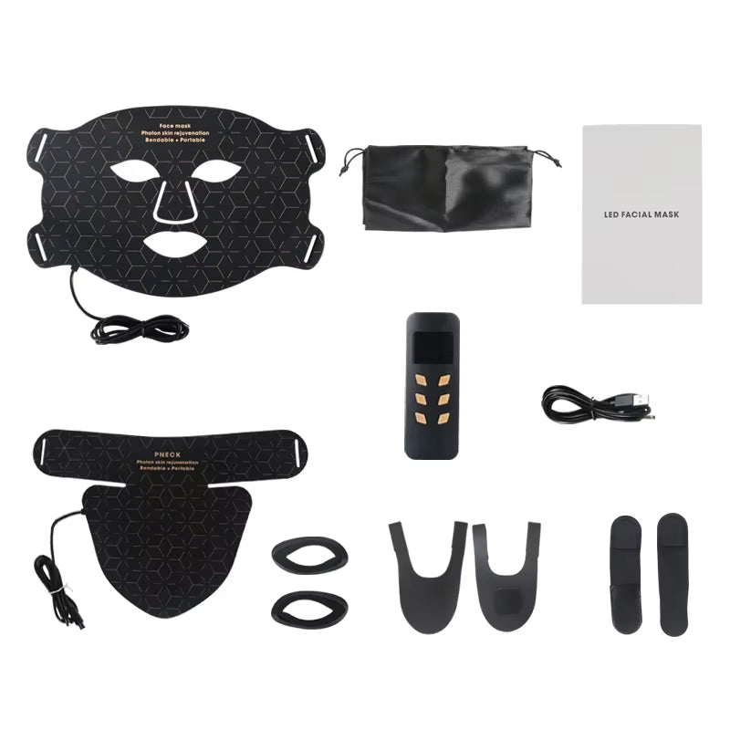 Silicone Face LED Mask SPA 4 Color Red Light Therapy Infrar Flexible Therapy anti Aging Rejuvenation Repair Brighten Skin Tone