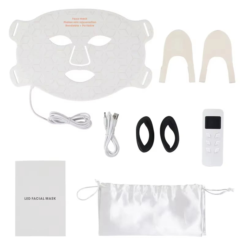 Silicone Face LED Mask SPA 4 Color Red Light Therapy Infrar Flexible Therapy anti Aging Rejuvenation Repair Brighten Skin Tone