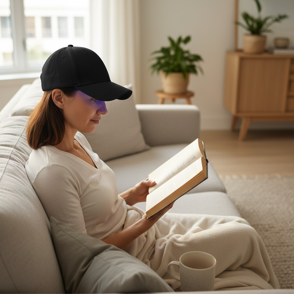 Woman wearing LED Hair Growth Therapy Cap